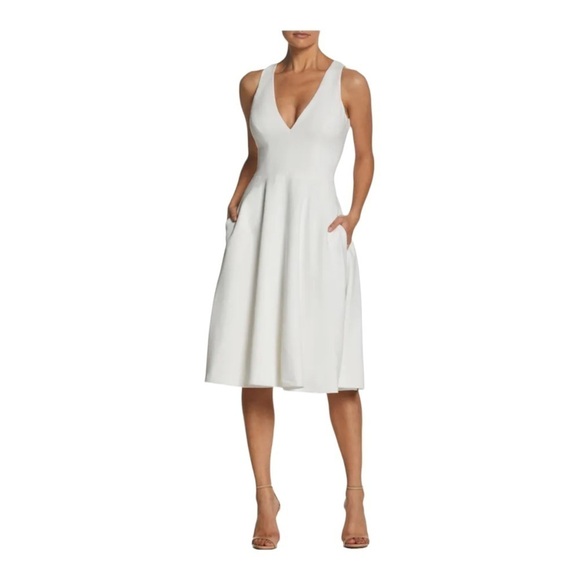 NWT DRESS THE POPULATION Catalina Fit and Flare Cocktail Midi Dres White Small - Picture 8 of 14